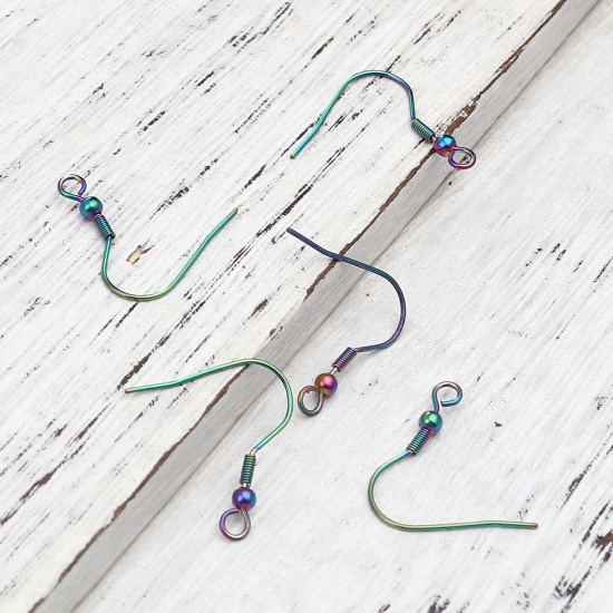 Picture of 304 Stainless Steel Ear Wire Hooks Earrings For DIY Jewelry Making Accessories Hook Rainbow Color Plated With Loop 22mm x 20mm, Post/ Wire Size: (21 gauge), 1000 PCs