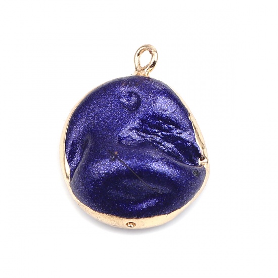 Picture of Natural Zinc Based Alloy & Shell Charms Gold Plated Irregular Blue Violet Dyed 23mm x 18mm - 20mm x 16mm, 5 PCs
