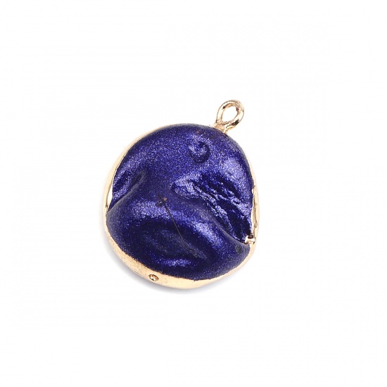 Picture of Natural Zinc Based Alloy & Shell Charms Gold Plated Irregular Blue Violet Dyed 23mm x 18mm - 20mm x 16mm, 5 PCs