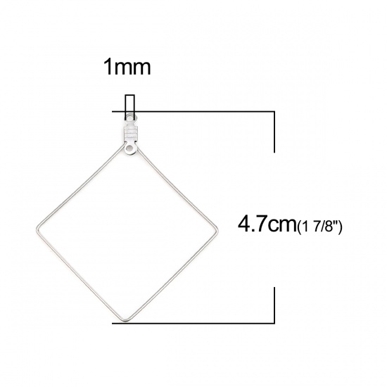 Picture of 304 Stainless Steel Earrings Rhombus Silver Tone 47mm x 41mm, 10 PCs