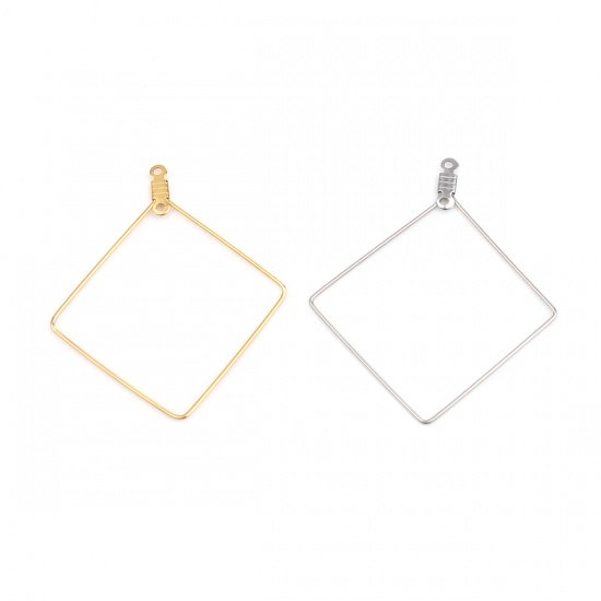 Picture of 304 Stainless Steel Earrings Rhombus Gold Plated 47mm x 41mm, 10 PCs