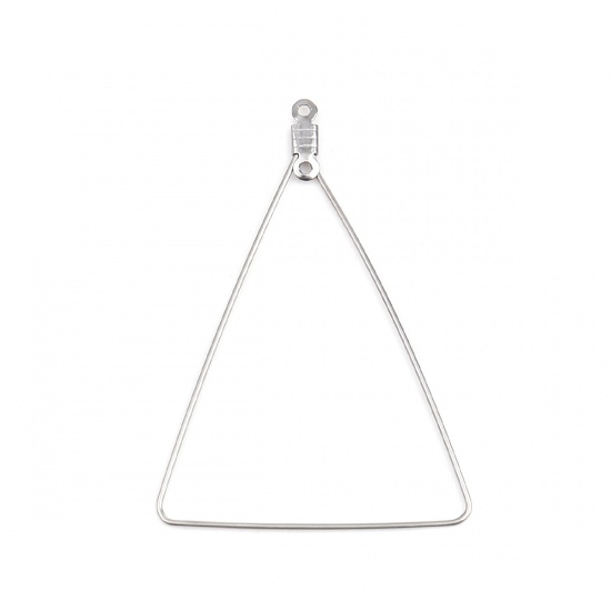 Picture of 304 Stainless Steel Earrings Triangle Silver Tone 49mm x 35mm, 10 PCs