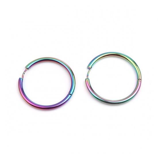 Picture of 304 Stainless Steel Simple Hoop Earrings Rainbow Color Plated Circle Ring 36mm Dia., Post/ Wire Size: (19 gauge), 1 Pair