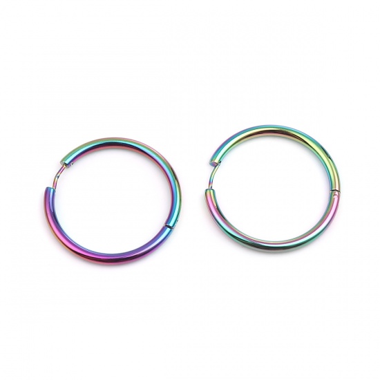 Picture of 304 Stainless Steel Hoop Earrings Rainbow Color Plated Circle Ring 26mm Dia., Post/ Wire Size: (19 gauge), 1 Pair