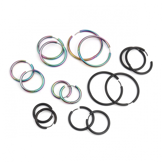 Picture of 304 Stainless Steel Hoop Earrings Rainbow Color Plated Circle Ring 26mm Dia., Post/ Wire Size: (19 gauge), 1 Pair