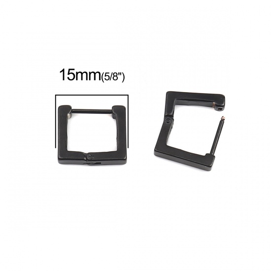 Imagen de 304 Acero Inoxidable Pendientes Círculos Negro Rectángulo 15mm x 13mm, Post/ Wire Size: (19 gauge), 1 Par