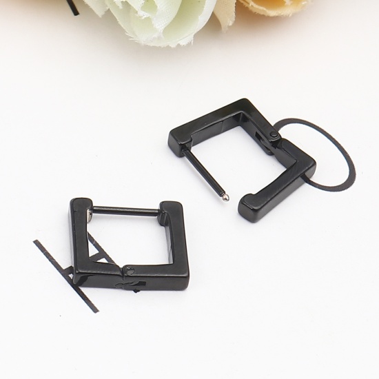 Imagen de 304 Acero Inoxidable Pendientes Círculos Negro Rectángulo 15mm x 13mm, Post/ Wire Size: (19 gauge), 1 Par