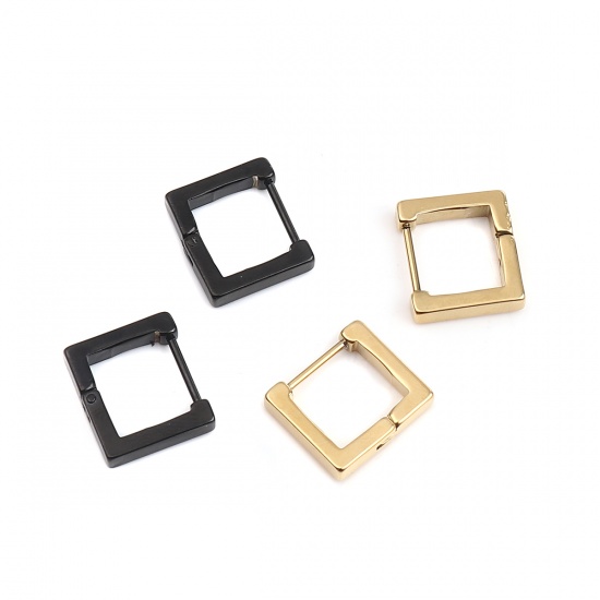 Imagen de 304 Acero Inoxidable Pendientes Círculos Negro Rectángulo 15mm x 13mm, Post/ Wire Size: (19 gauge), 1 Par