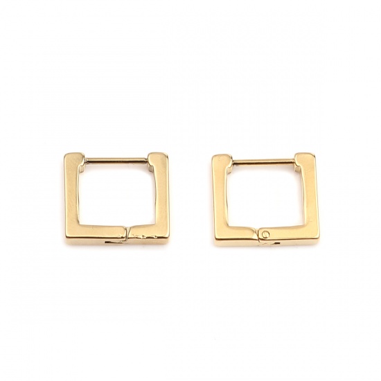 Picture of 304 Stainless Steel Hoop Earrings Gold Plated Rectangle 15mm x 13mm, Post/ Wire Size: (19 gauge), 1 Pair
