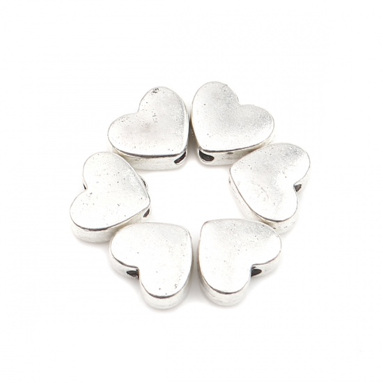Picture of Zinc Based Alloy Spacer Beads Heart Antique Silver Color About 10mm x 8mm, Hole: Approx 1.8mm, 100 PCs