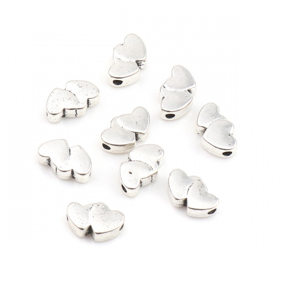 Picture of Zinc Based Alloy Spacer Beads Heart Antique Silver Color About 12mm x 7mm, Hole: Approx 1.7mm, 100 PCs