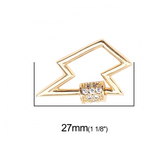 Picture of Zinc Based Alloy Screw Clasps Lightning 18K Gold Color Can Be Screwed Off Clear Rhinestone 27mm x 17mm, 1 Piece