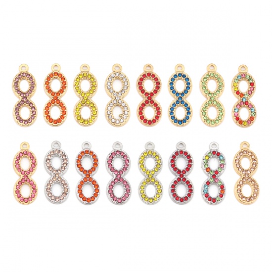 Immagine di 304 Acciaio Inossidabile Charms Simbolo di Infinito Oro Placcato Trasparente Strass 26mm x 10mm, 2 Pz