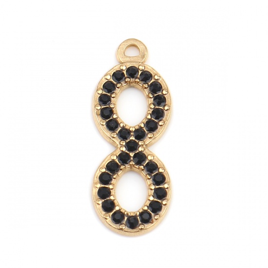Immagine di 304 Acciaio Inossidabile Charms Simbolo di Infinito Oro Placcato Nero Strass 26mm x 10mm, 2 Pz