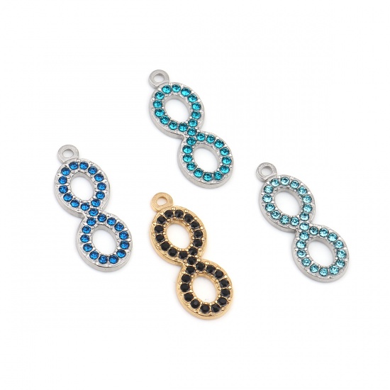 Immagine di 304 Acciaio Inossidabile Charms Simbolo di Infinito Oro Placcato Nero Strass 26mm x 10mm, 2 Pz