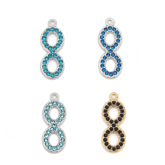 Immagine di 304 Acciaio Inossidabile Charms Simbolo di Infinito Oro Placcato Nero Strass 26mm x 10mm, 2 Pz