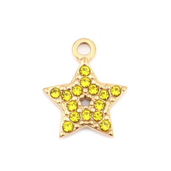 Picture of 304 Stainless Steel Charms Oval Gold Plated Green Rhinestone 18mm x 12mm, 2 PCs