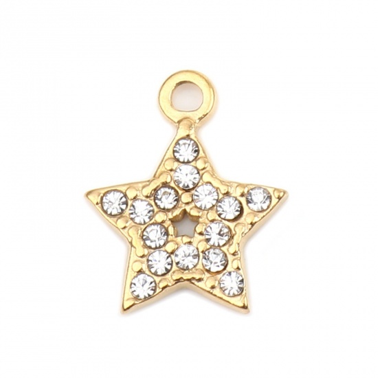 Picture of 304 Stainless Steel Charms Oval Gold Plated Green Rhinestone 18mm x 12mm, 2 PCs