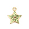 Image de Breloques en 304 Acier Inoxydable Ovale Doré à Strass Vert 18mm x 12mm , 2 Pcs