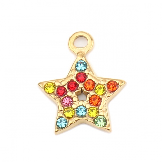 Picture of 304 Stainless Steel Charms Oval Gold Plated Green Rhinestone 18mm x 12mm, 2 PCs