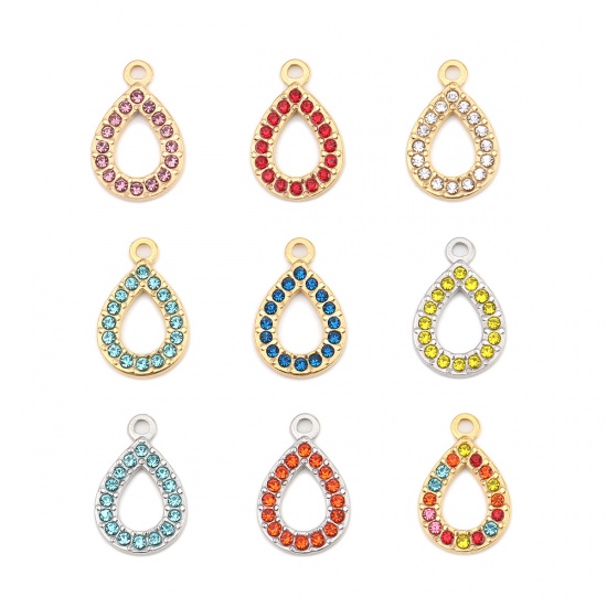 Immagine di 304 Acciaio Inossidabile Charms Goccia Oro Placcato Blu Notte Strass 18mm x 12mm, 2 Pz