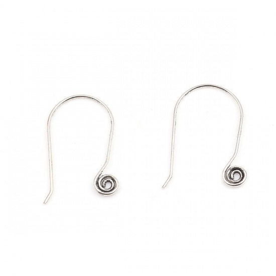 Picture of Zinc Based Alloy Ear Wire Hooks Earring Findings U-shaped Antique Silver Color W/ Loop 28mm x 18mm, Post/ Wire Size: (20 gauge), 10 PCs