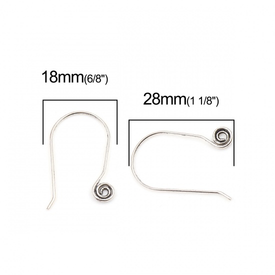 Picture of Zinc Based Alloy Ear Wire Hooks Earring Findings U-shaped Antique Silver Color W/ Loop 28mm x 18mm, Post/ Wire Size: (20 gauge), 10 PCs