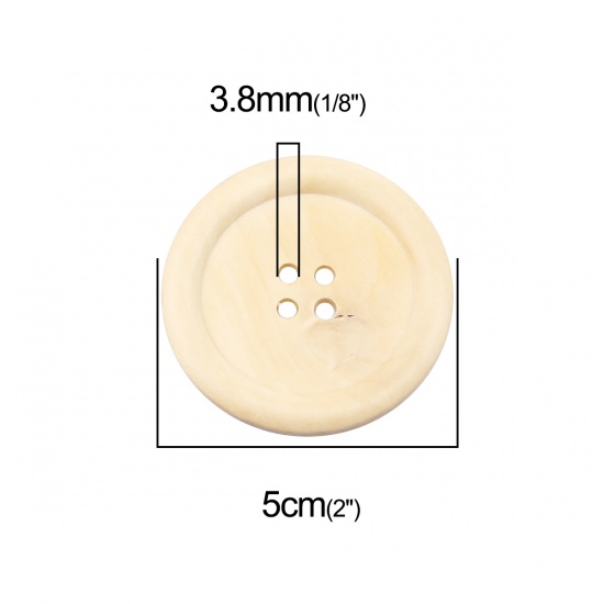 Picture of Wood Sewing Buttons Scrapbooking 4 Holes Round Natural 5cm Dia., 20 PCs