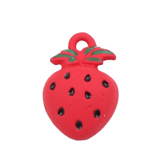 Picture of Zinc Based Alloy Charms Strawberry Fruit Red Painting 17mm x 11mm, 10 PCs