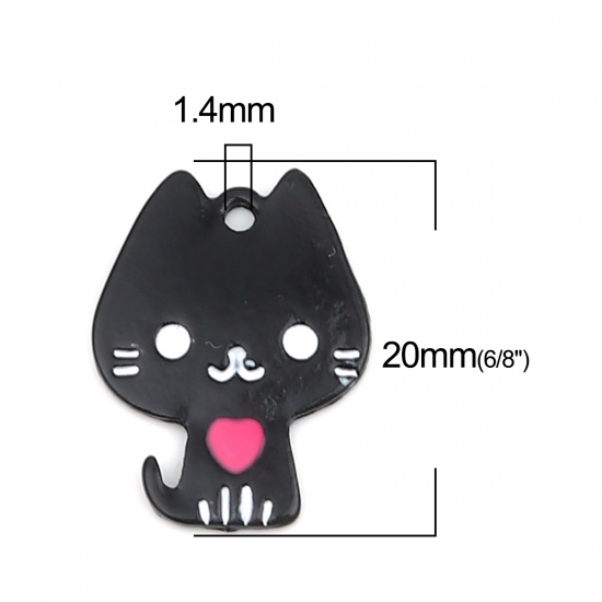 Picture of Zinc Based Alloy Charms Cat Animal Black Heart 20mm x 15mm, 10 PCs