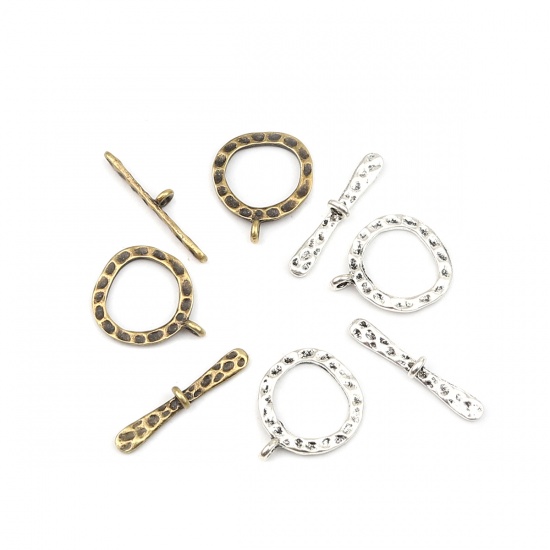 Picture of Zinc Based Alloy Toggle Clasps Circle Ring Antique Silver Color 29mm x 4mm 23mm x 19mm, 10 PCs