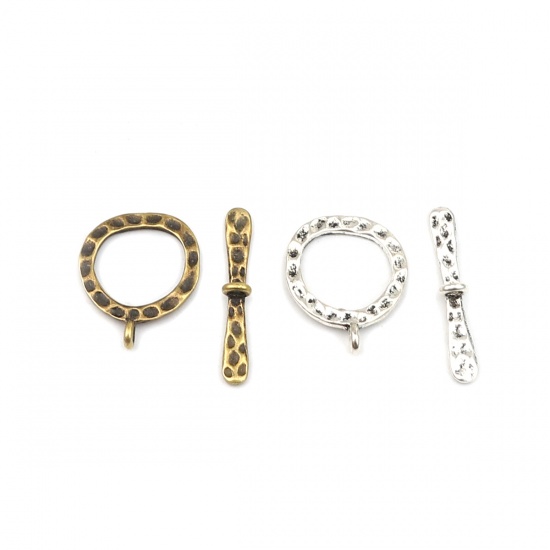 Picture of Zinc Based Alloy Toggle Clasps Circle Ring Antique Bronze 29mm x 4mm 23mm x 19mm, 10 PCs