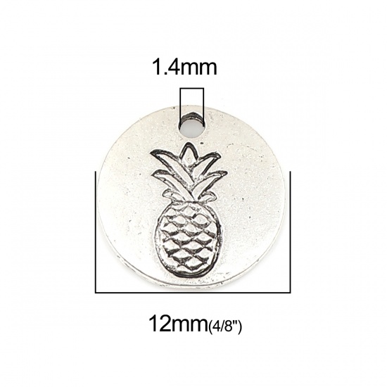 Picture of Zinc Based Alloy Charms Round Antique Silver Color Pineapple 12mm Dia., 50 PCs