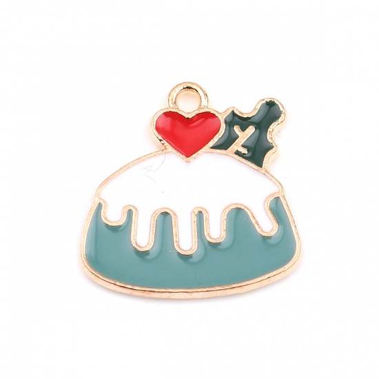 Picture of Zinc Based Alloy Charms Cake Gold Plated White & Blue Enamel 19mm x 19mm, 10 PCs