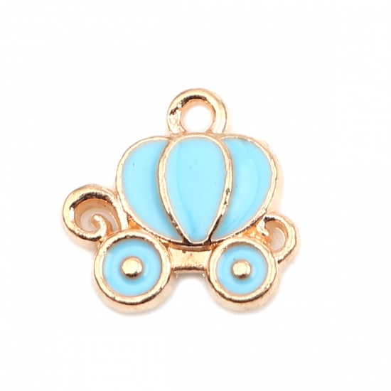 Picture of Zinc Based Alloy Charms Gold Plated Light Blue Halloween Pumpkin Enamel 13mm x 12mm, 20 PCs