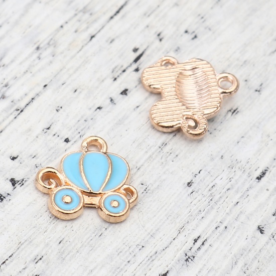 Picture of Zinc Based Alloy Charms Gold Plated Light Blue Halloween Pumpkin Enamel 13mm x 12mm, 20 PCs