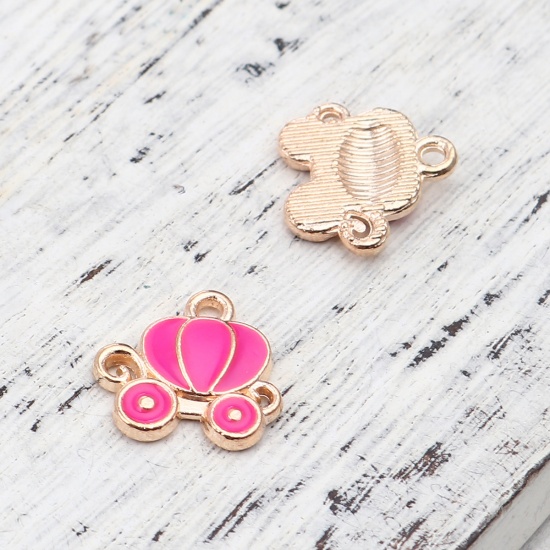 Picture of Zinc Based Alloy Charms Gold Plated Fuchsia Halloween Pumpkin Enamel 13mm x 12mm, 20 PCs