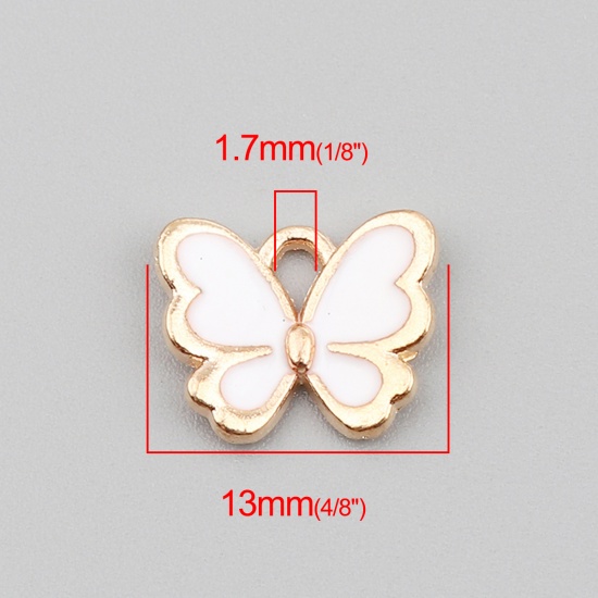 Picture of Zinc Based Alloy Insect Charms Butterfly Animal Gold Plated White Enamel 13mm x 11mm, 20 PCs