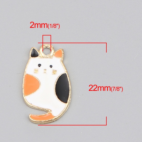 Picture of Zinc Based Alloy Charms Cat Animal Gold Plated Multicolor Enamel 22mm x 13mm, 10 PCs