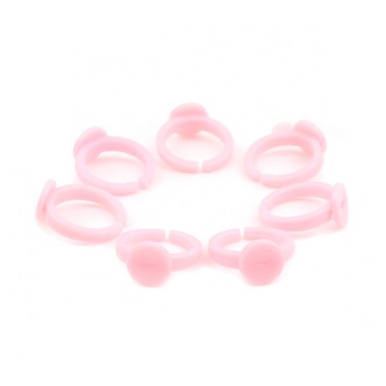 Bild von ABS Plastik Offen Ring, Rund Rosa für 9mm Cabochon, 13.7mm（US Größe:2.5), 100 Stück