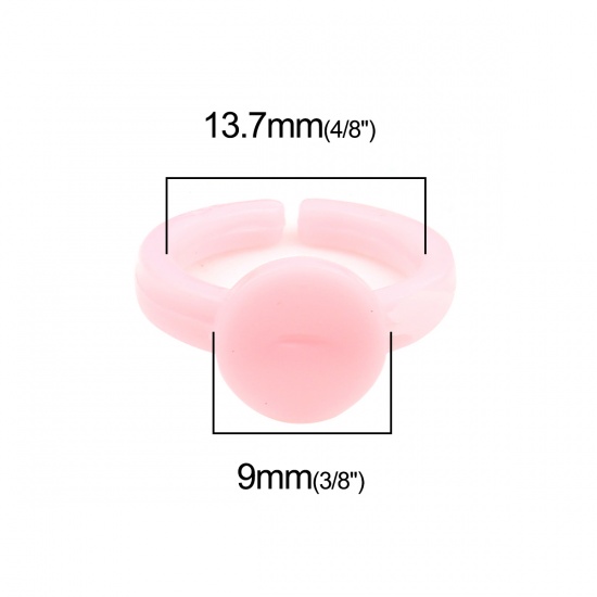 Bild von ABS Plastik Offen Ring, Rund Rosa für 9mm Cabochon, 13.7mm（US Größe:2.5), 100 Stück
