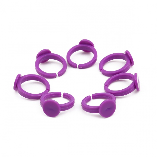 ABS オープン 台座付 リング 指輪 円形 紫 (適応サイズ： 9mm) 13.7mm（日本サイズ約3.5号） 100 個 の画像