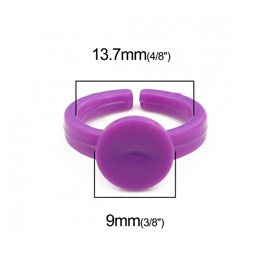 Bild von ABS Plastik Offen Ring, Rund Lila für 9mm Cabochon, 13.7mm（US Größe:2.5), 100 Stück