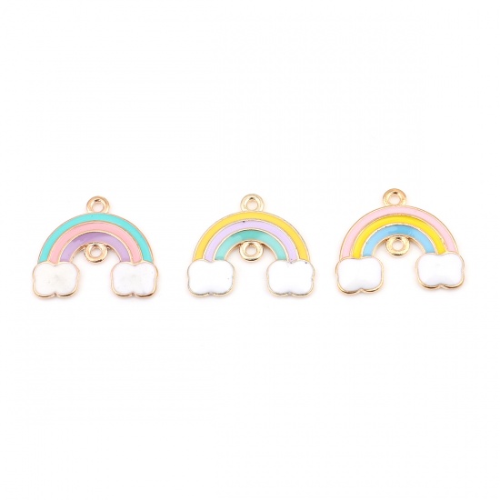 Picture of Zinc Based Alloy Weather Collection Charms Rainbow Gold Plated Multicolor Enamel 20mm x 17mm, 10 PCs