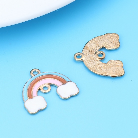 Picture of Zinc Based Alloy Weather Collection Charms Rainbow Gold Plated Multicolor Cloud Enamel 20mm x 17mm, 10 PCs