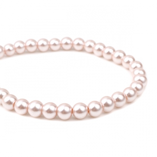 Picture of Glass Beads Round Light Pink Imitation Pearl About 10mm Dia, Hole: Approx 1.3mm, 82cm(32 2/8") long, 2 Strands (Approx 92 PCs/Strand)