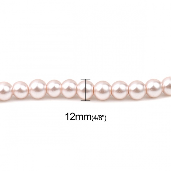 Picture of Glass Beads Round Light Pink Imitation Pearl About 12mm Dia, Hole: Approx 1.3mm, 84cm(33 1/8") long, 2 Strands (Approx 75 PCs/Strand)
