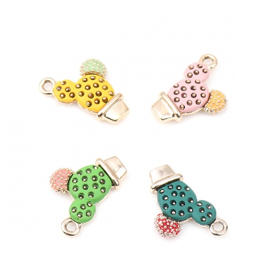 Picture of Zinc Based Alloy & Acrylic Charms Cactus Gold Plated Green & Orange Pink Enamel 18mm x 12mm, 5 PCs