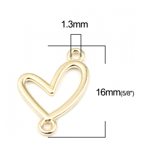 Image de Connecteurs La Saint Valentin en Alliage de Zinc Cœur Doré 16mm x 13mm, 20 Pcs