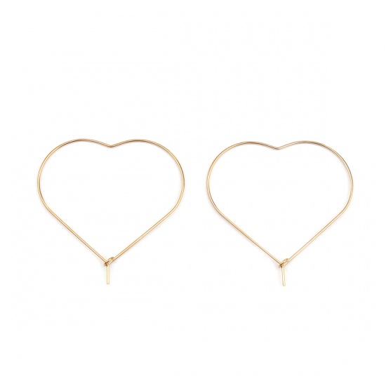 Bild von Stainless Steel Hoop Earrings Heart Gold Plated 40mm x 40mm, Post/ Wire Size: (21 gauge), 10 PCs